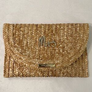 Katie Loxton LONDON wheat straw woven clutch gold “Mrs” honeymoon newlywed